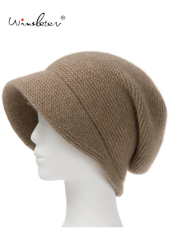 Winsleter-100%Cashmere Elegant Knit Hat, With Brim, Women Soft Riding Windproof Ear protection Warm Cap, 2026 Autumn A69714CC