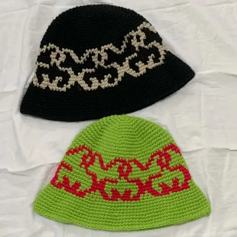 Ins Hot handgewebte Jacquard-Kaltkappen für Männer und Frauen, Herbst und Winter, Reisen, Mode, Street Snap, koreanischer lässiger Eimerhut – Detail 3