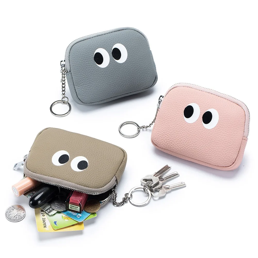 Genuine Leather Wallet Bag Student Cute Cartoon Small Hand Coin Purse Card Holder Key Lipstick Earphone Pouch For Women