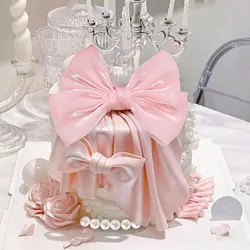 LaVenty Pink Ribbon Bow Cake Topper Pearl Cake Decor Coquette Birthday Cake Bachelorette Birthday Party Bow Party Decorations