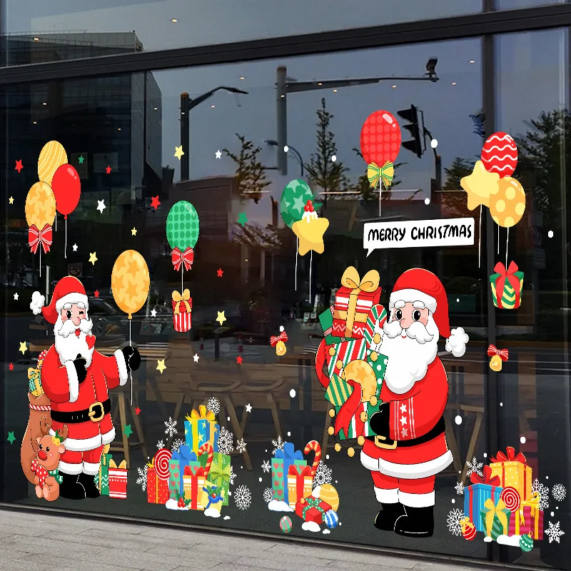 Christmas Decoration Window Stickers Santa Claus Christmas Tree Sticker Xmas Decoration Glass Door Decals Window Clings Stickers