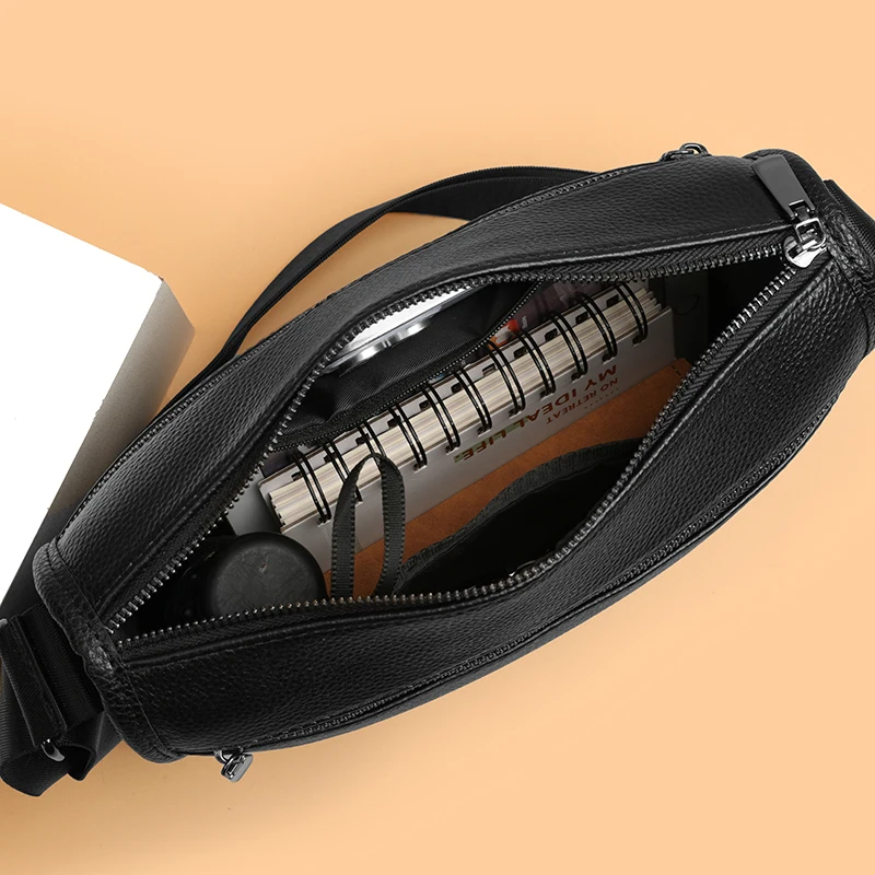 Kulit Asli untuk Pria, Tas Ponsel Selempang Minimalis, Tas Bahu Kasual Merek Mewah, Tas Harian untuk Perlengkapan Perjalanan Sehari-hari