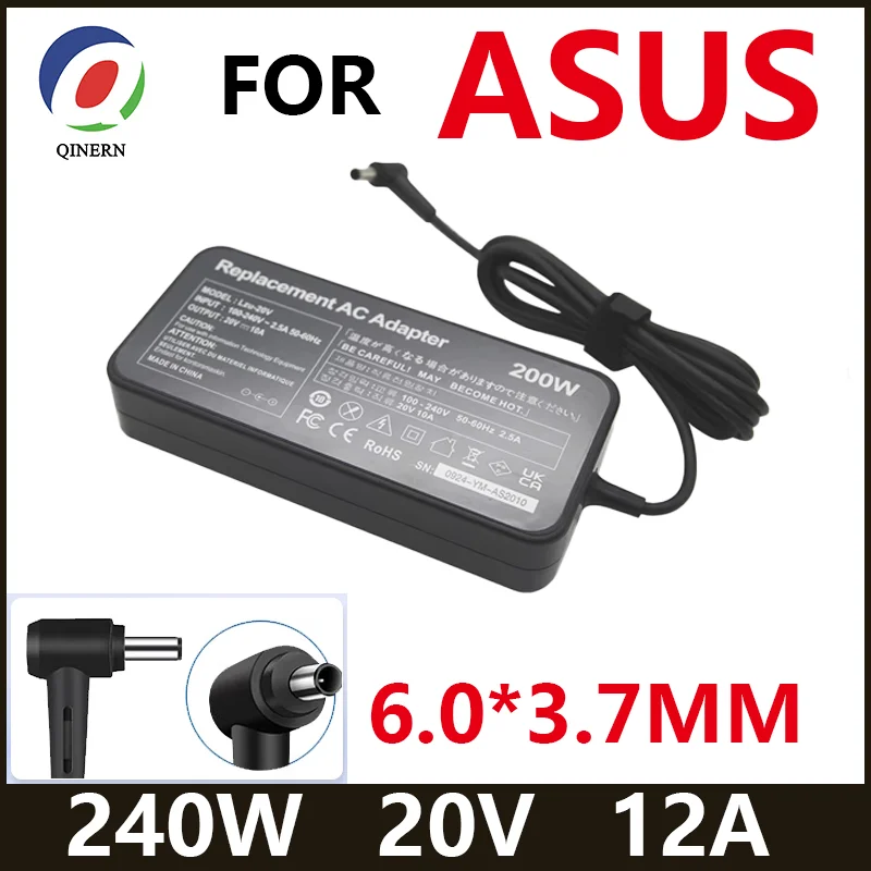 Carregador/Fonte de Alimentação para Notebook 20V 12A 240W 6.0*3.7MM Compatível com Asus K42F K42J K42 K43E K43S K43 K45A K45V K45