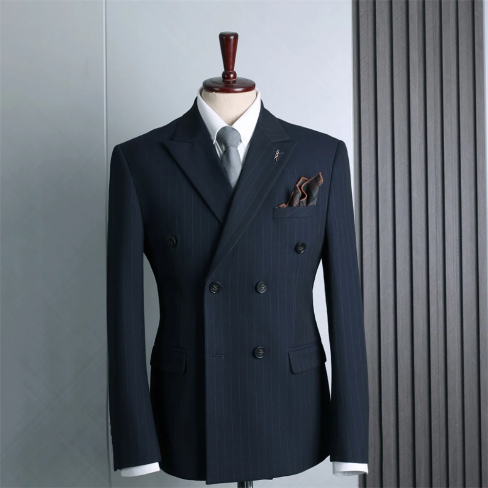 Chic Striped Slim Tuxedo, 2026 In Stock Double Breasted Jacket, Stunning Men's Suit, Peak Lapel Groom Wear, One Piece, 4 Colors