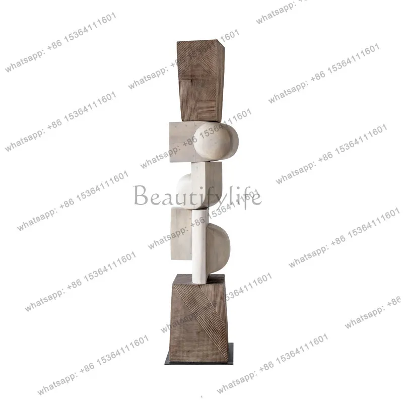 Wood carving ornament floor-to-ceiling large abstract sculpture artwork sales office staircase decoration
