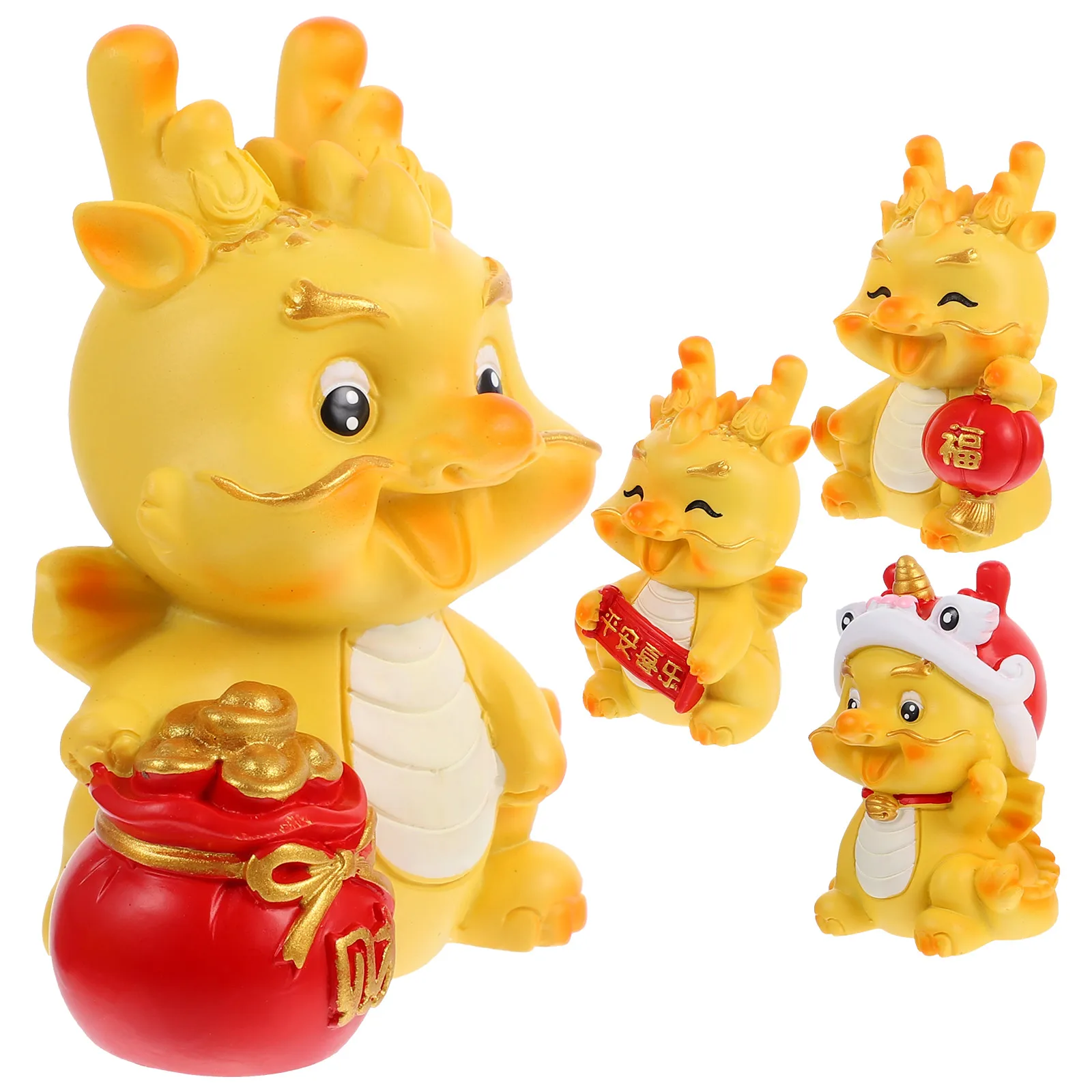 

4 Pcs Resin Handicraft Ornaments Dragon Figurines Room Car Decor Miniature Garden New Year Cartoon Statues Small Craft