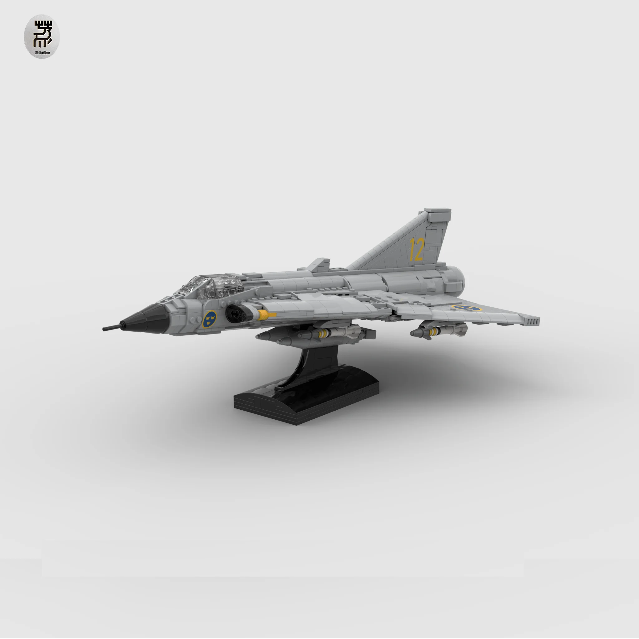 NEW MOC Saab J35 Draken Supersonic Fighter Assembled Building Blocks Military Model Hobby DIY Toy Brick Children Christmas Gift