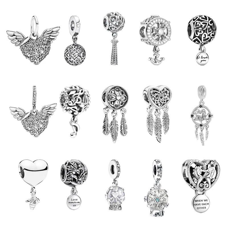 Authentic Snowflake Snow Globe Pendant Spiritual Dreamcatcher Charm Beads Fit Original 925 Silver Pandora Bracelet DIY Jewelry