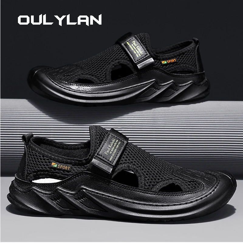 Summer Sandals Breathable Men Shoes Mesh Outdoor Men Hollow Sandals Antiskid Beach Sandals Flats Footwear Driving Sandals