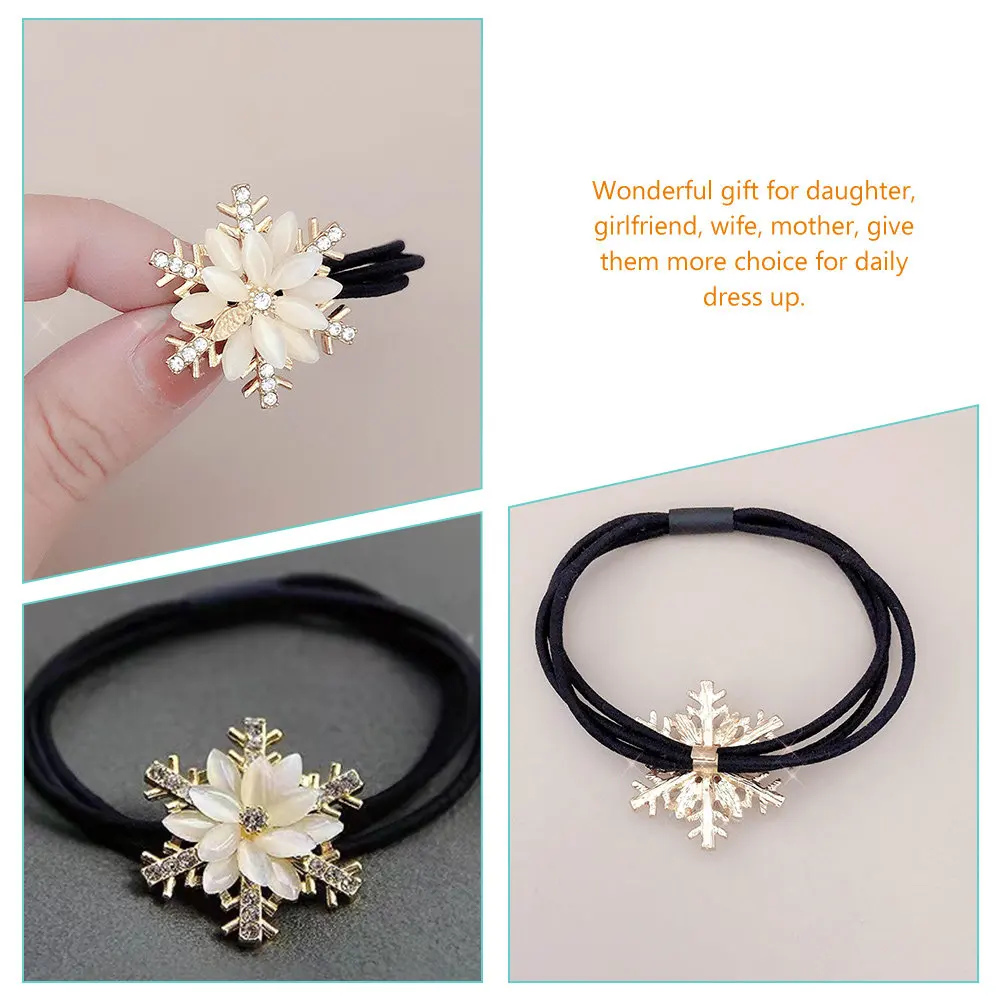 3Pcs Rhinestones Snowflake Hair Ties Elastic Ponytail Holders Christmas Hair Accessories for Women Ponytail Holders
