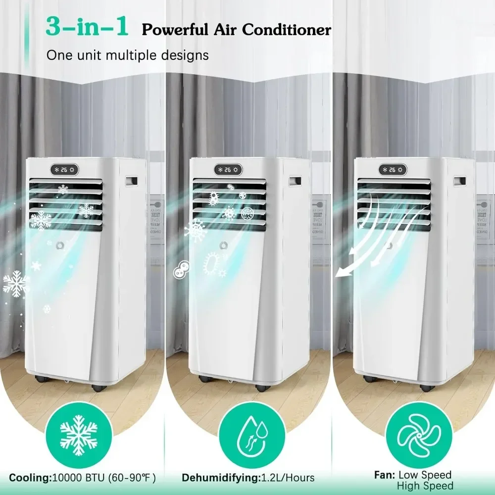 10,000 BTU AC portabel, untuk ruang ke 400 sq.ft/ 3 in 1 AC Unit portabel dengan Dehumidifier/kipas & perlengkapan jendela termasuk