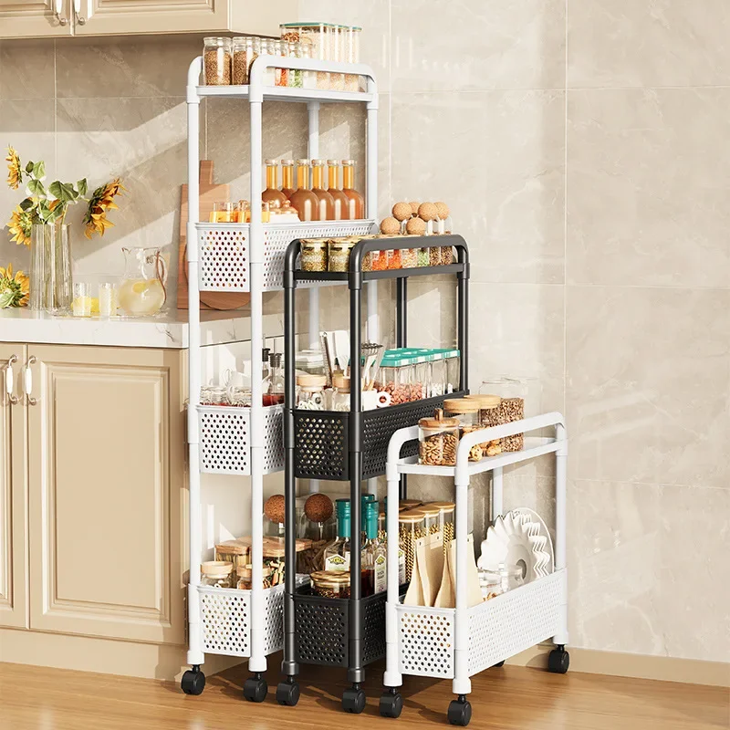 Estante móvil con ruedas, carrito de espacio estrecho, estante de almacenamiento multicapa, cocina, baño, carrito de almacenamiento de 2/3/4 niveles, carrito rodante