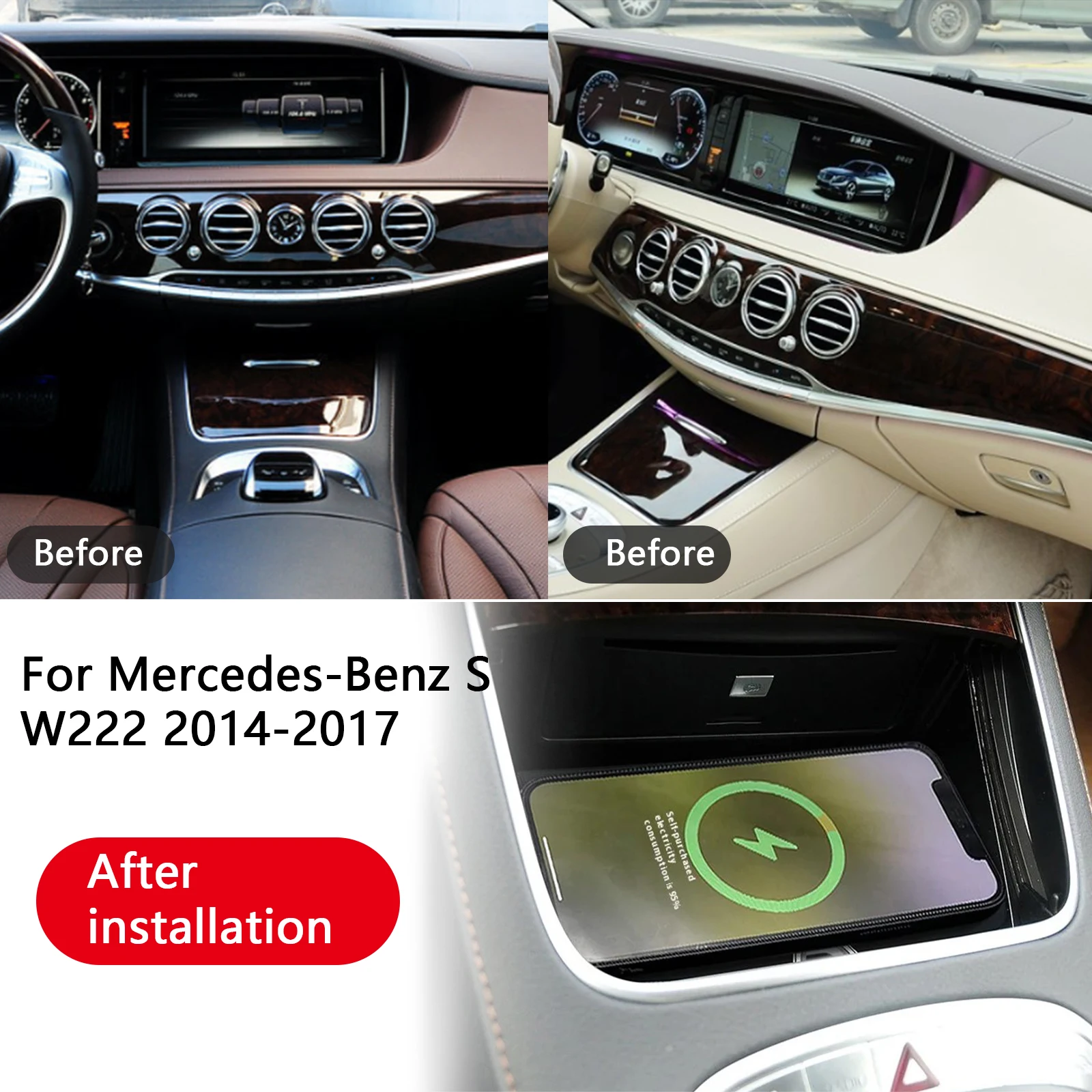 

2 DIN For Mercedes-Benz S W222 2014-2017 Car center console phone charger fast wireless charger charging plate charging holder