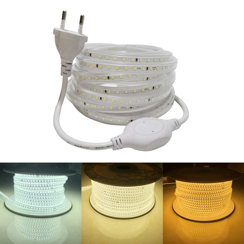 

220V LED Strip SMD2835 120LEDs/m Flexible LED Light Outdoor Waterproof Ribbon LED Strip Lights IP67 LED Tape for Room Lighting