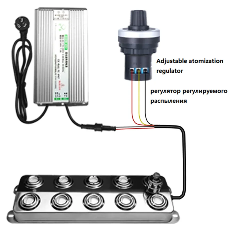 산업용 가습기 DC48V 초음파 안개 제조기, 조절 가능한 안개 볼륨 조절기 110V 220V 전원 공급 장치 포함