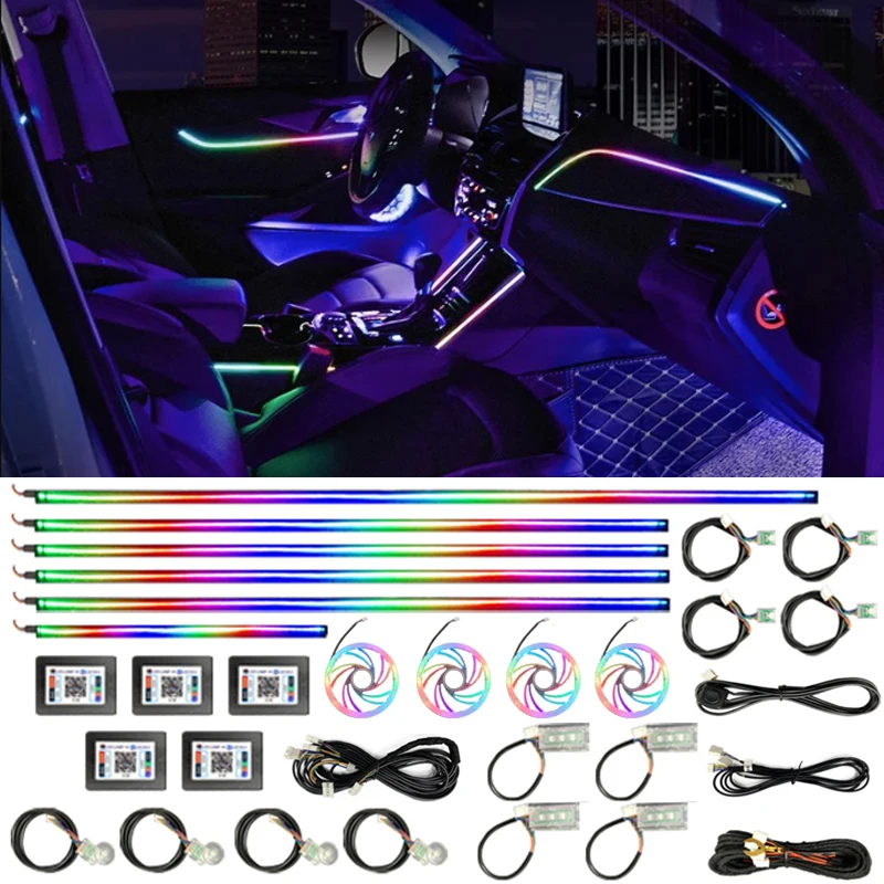 

Автомобильные акриловые полосы для ламп, красочные 64 RGB, аксессуары для интерьера автомобиля, приложение для дистанционного управления, атмосферные светильники 22 в 1