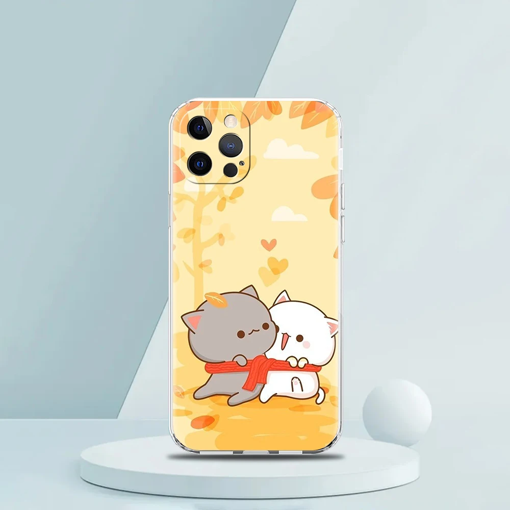 Peach And Goma Cat Phone Case for iPhone 16 15 14 13 12 Pro Max Cover Transparent for iPhone 11 Pro Max 7 8 Plus XS XR Shell Bag