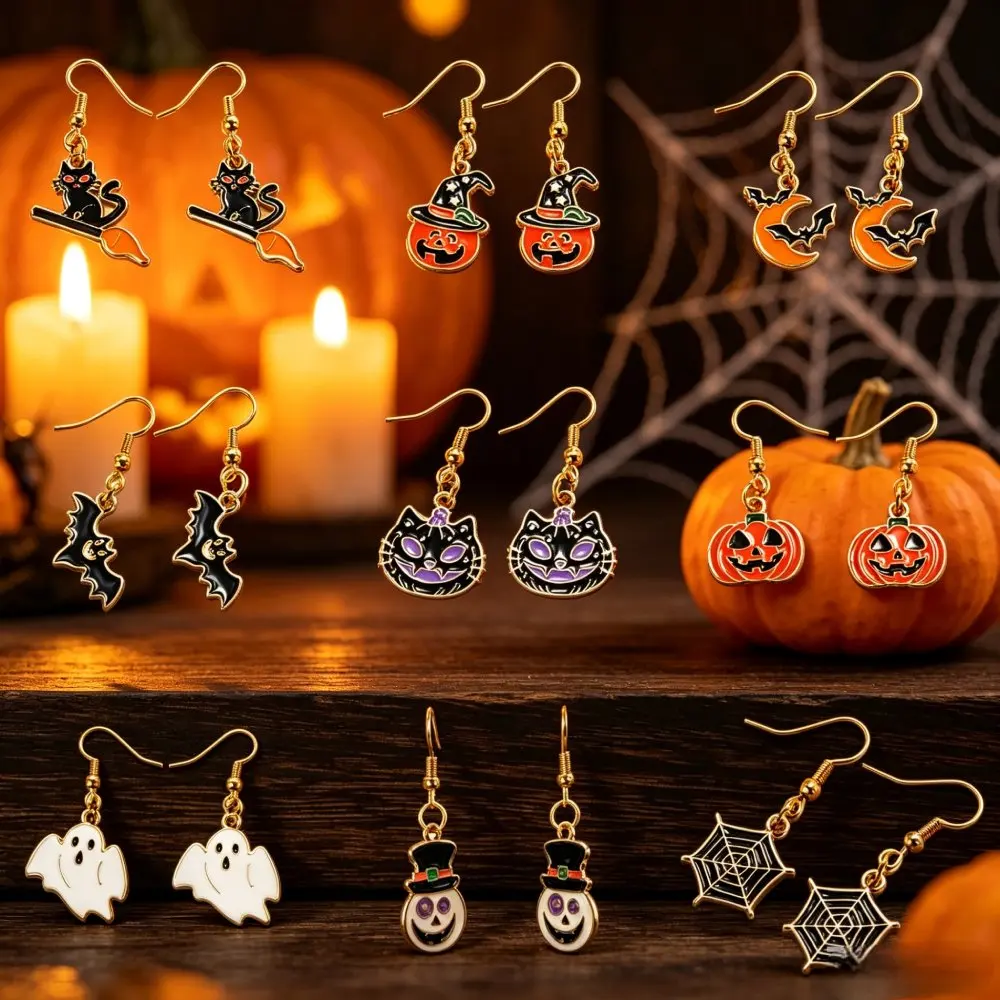 Stylish Halloween Elements Pendant Women Earring Pumpkin Hat Ghost Funny Festival Ear Jewelry Trinket Friends Gift Accessories