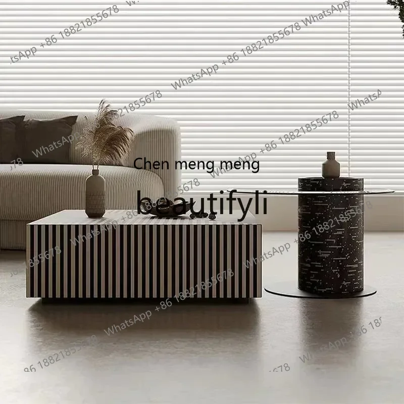 cn8617 ss Italian Minimalist Modern Living Room Home Creative Small Apartment Zebra Pattern Square Coffee Table TV Cabinet Set
