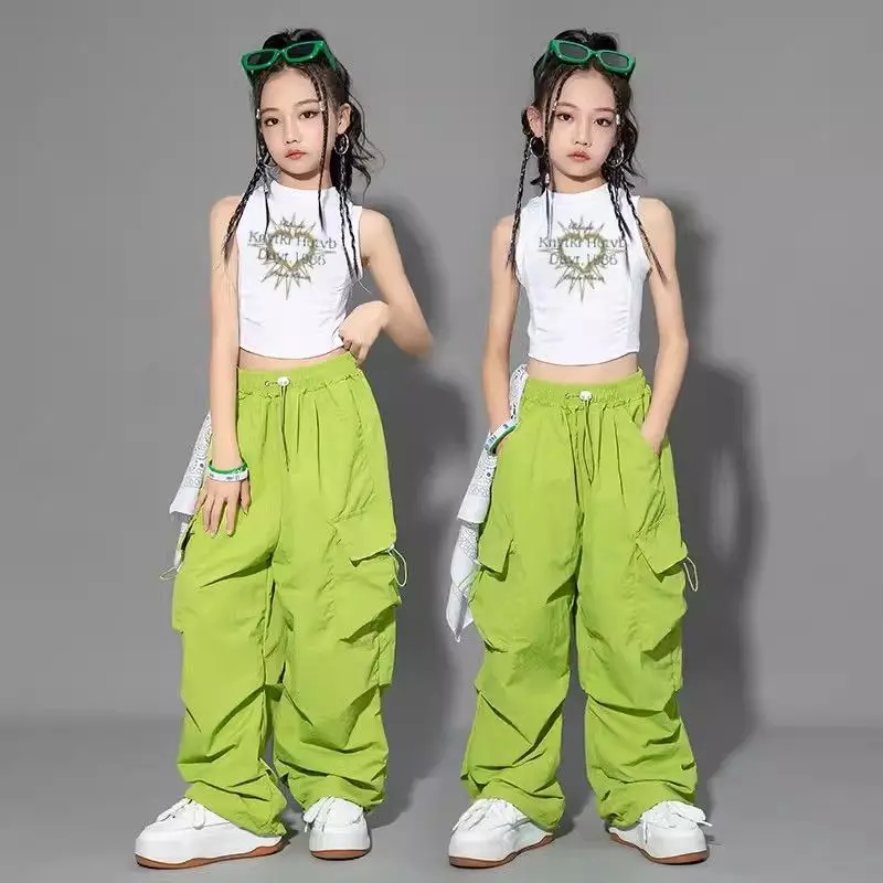 5-14Y Kids Hip Hop Joggers Pants Girls Cargo Pants Teenage Straight Trousers High Waist Vintage Casual Streetwear Baggy Pants