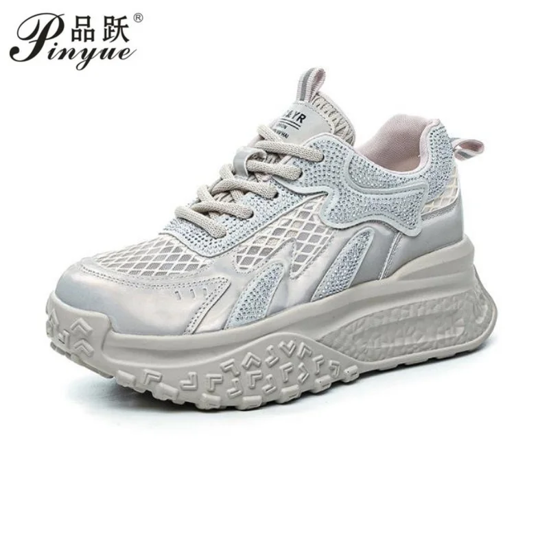 

Женские кроссовки на платформе 7 см, осенне-весенняя дышащая повседневная обувь на танкетке, женские кроссовки на толстой подошве на высоком каблуке Deportivas Mujer