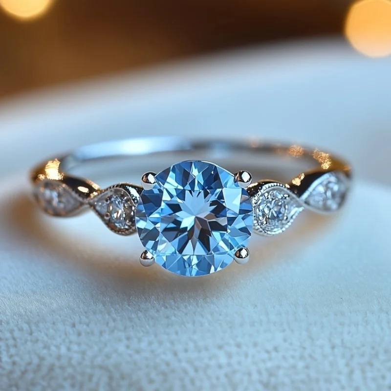 

SGARIT Elegant Temperament Blue Topaz Rings for Women 925 Sterling Silver Natural Crystal Wedding Engagement Gemstone