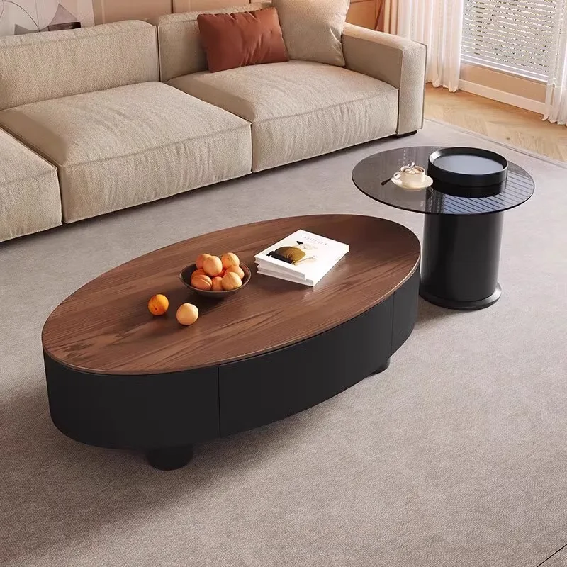 

French antique oval solid wood coffee table household living room light luxury small apartment modern high-end