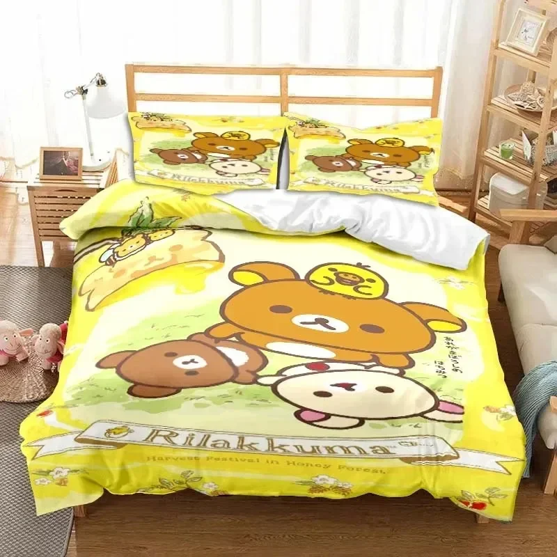 

Cartoon Rilakkuma Bear Comfortable Duvet Quilt Cover Pillowcase Bedding Set Children Bedroom Decoration Home Textile