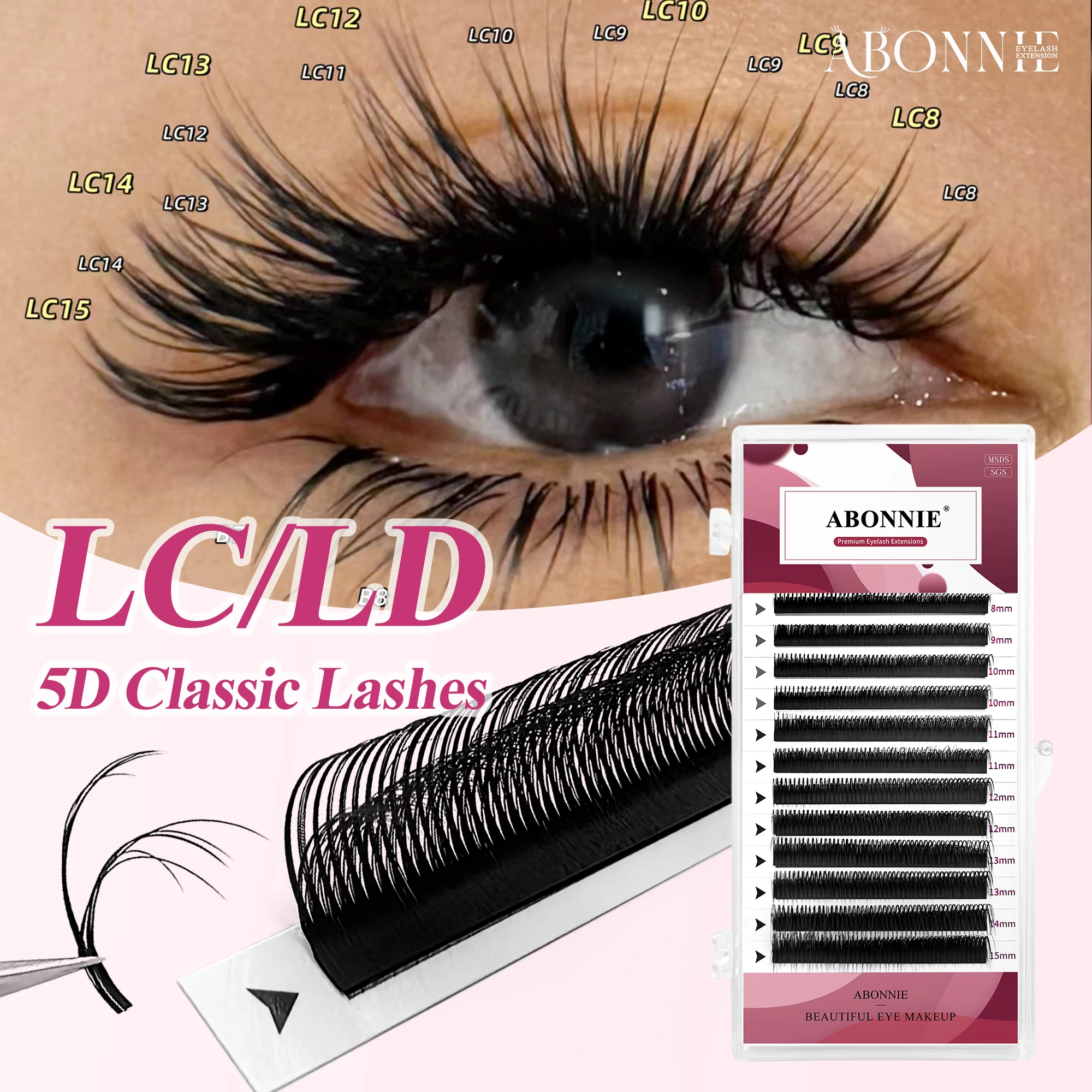 Abonnie Cashmere Fluffy 5D Classic Lashes Extenisons LC LD Curl Premium Quality Matte Black Individual Eyelashes Extensions