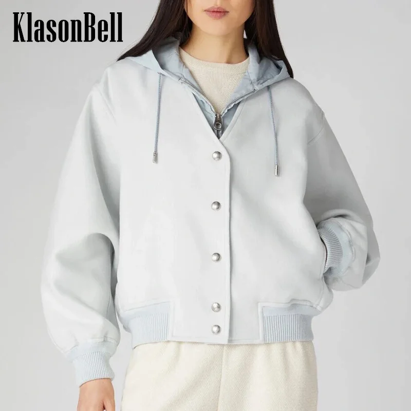 9.25 KlasonBell Women\'s Autumn Winter New Wool Button V-Neck Cardigan Jacket + Cotton Hooded Lace-up Zipper Vest Two Piece Set