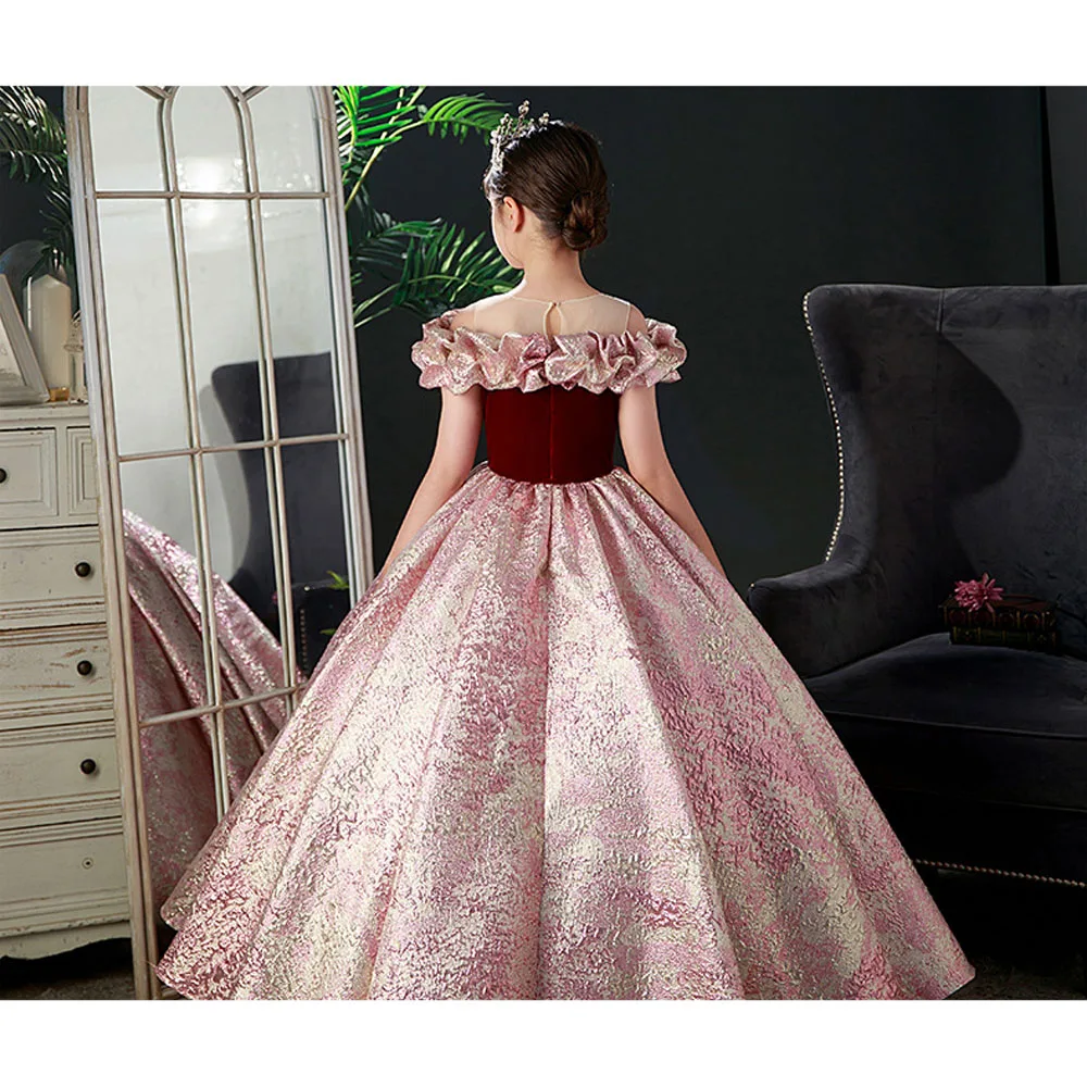 Top Rank Court Style Long Tail Princess Flower Girl Wedding Birthday Party Dresses For Teenager Kids Prom Floor Length Designs