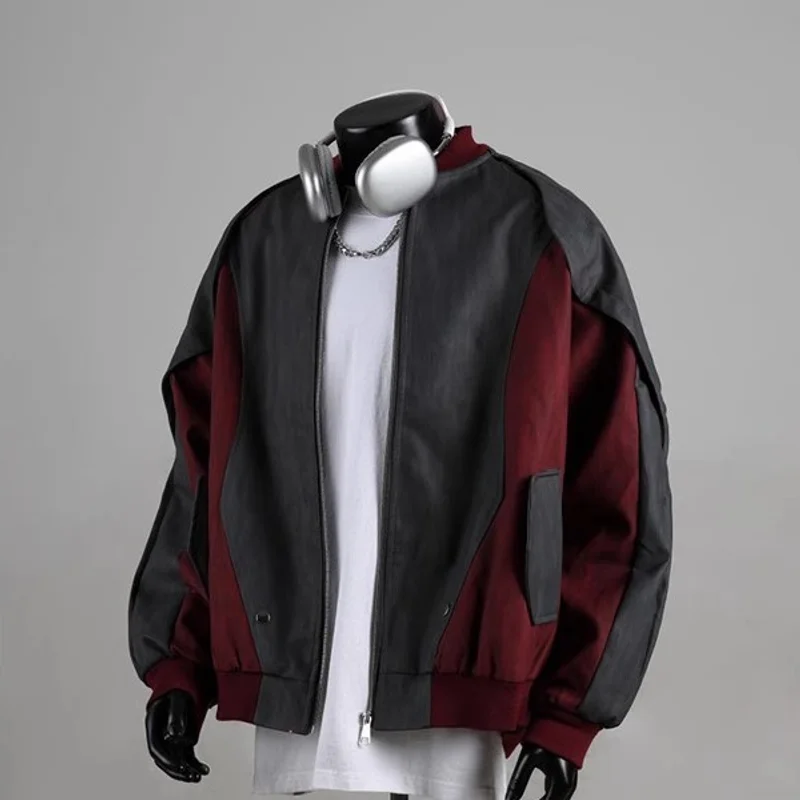 

Мужская американская сращенная контрастная бейсбольная куртка из искусственной кожи, весенне-осенняя уличная мода, свободная повседневная мужская куртка