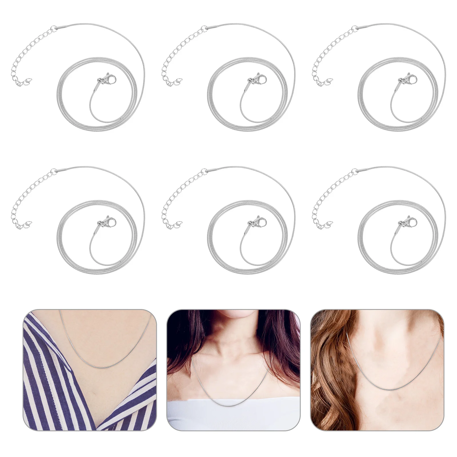 

10Pcs Snake Chain Necklace Stainless Steel Thin Round Snake Bone Chain Prom Party Jewelry Women Minimalist Style