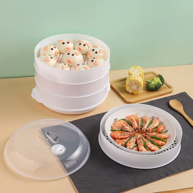 Microwave steamer kitchen hot steamed bun dumplings with tropical lid steamer steamer household multi-function