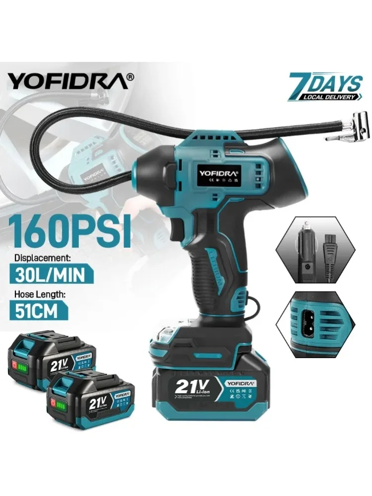 YOFIDRA 160PSI Elektrische Luftpumpe Reifenfüller Hochdruck Digitalanzeige Multifunktions-Autokompressor für Makita 18-21V Batterieanschluss