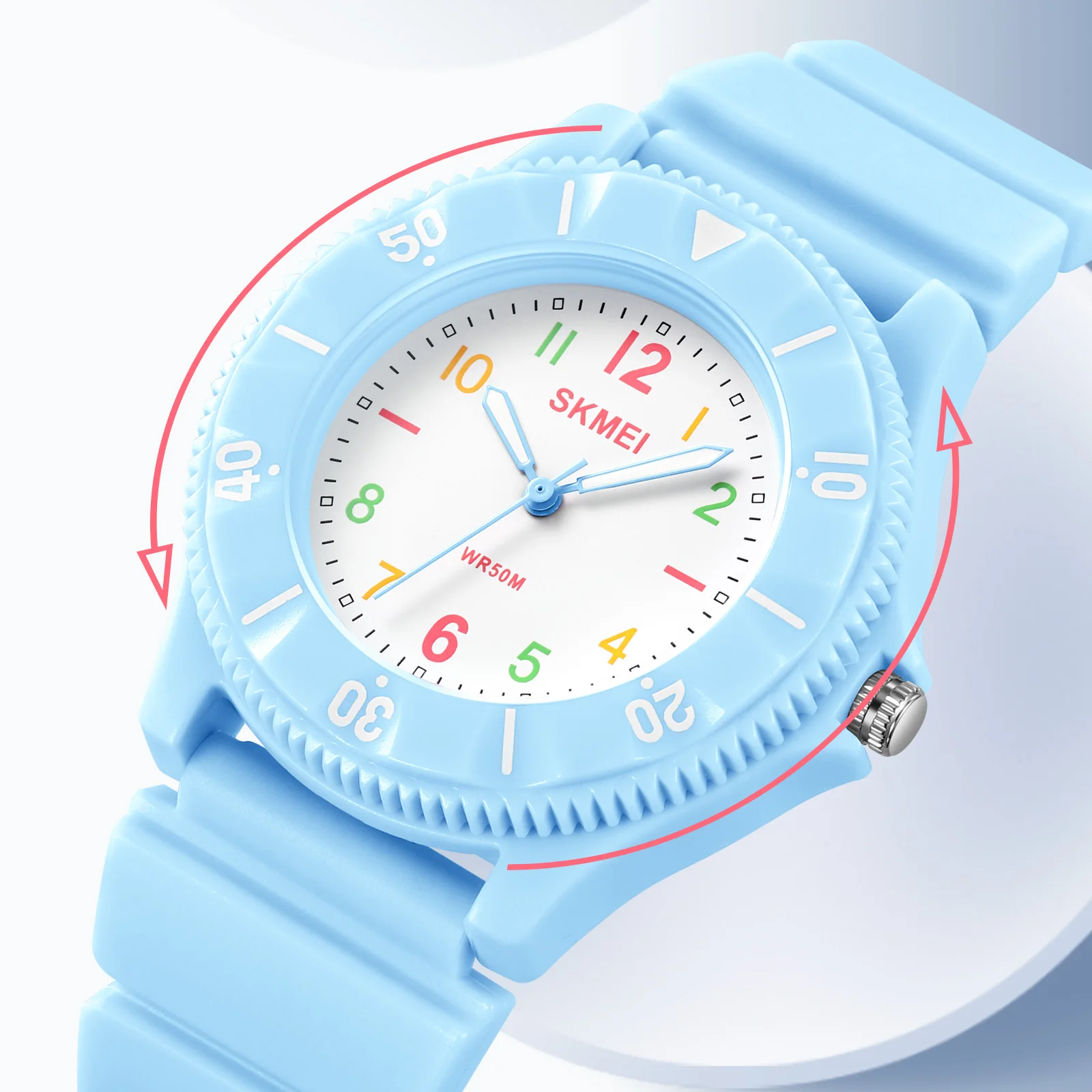 

SKMEI Fashion Colorful Macaron Color Watch Teen Student Rotatable Outer Ring Chronograph Trend Sports Style Quartz Watch 2151