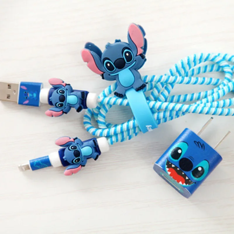 Disney-funda protectora para Cable de datos de Stitch, Mickey, Kawaii, creativo, cargador de teléfono móvil