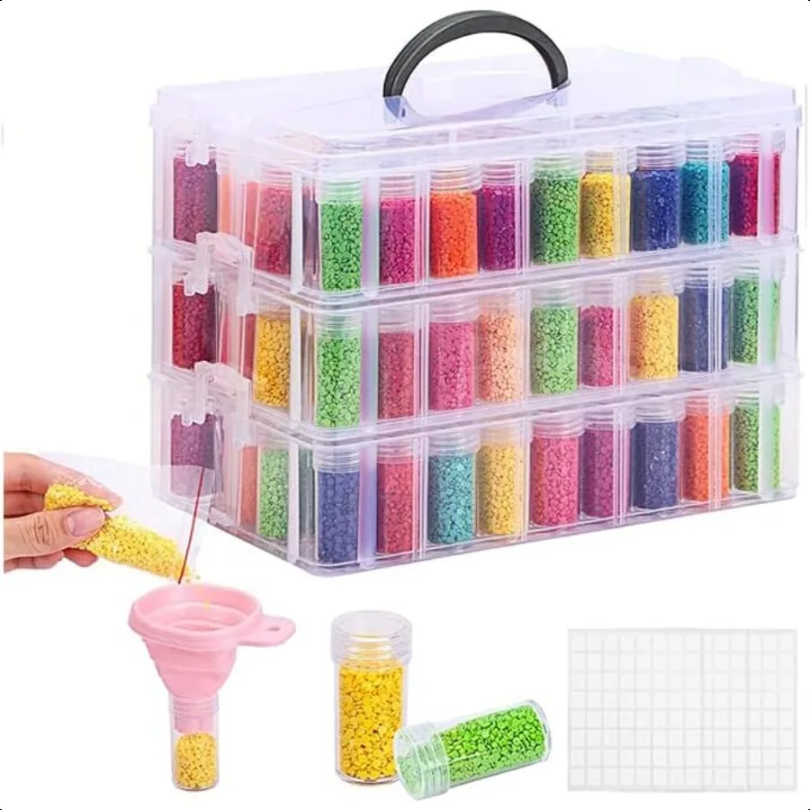 

3Tier Diamond Painting Storage Container 150 Slots Portable Bead Organizer Box Stackable Crafts Organizers for DIY Diamond Art