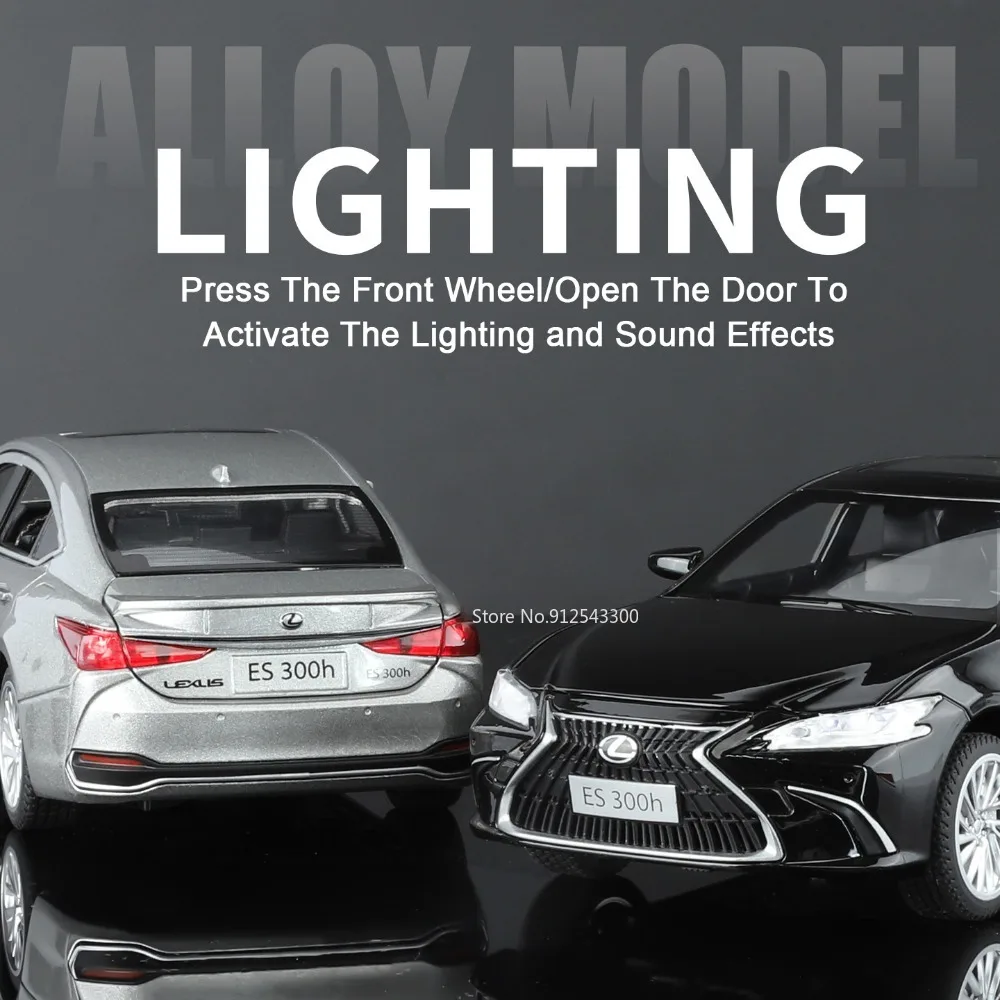 Model samochodu ES300H LX570 w skali 1:24, zabawka z dźwiękiem i światłem, napęd pull-back, otwierane drzwi, wysoka symulacja, modele samochodów dla chłopców, ozdoby.