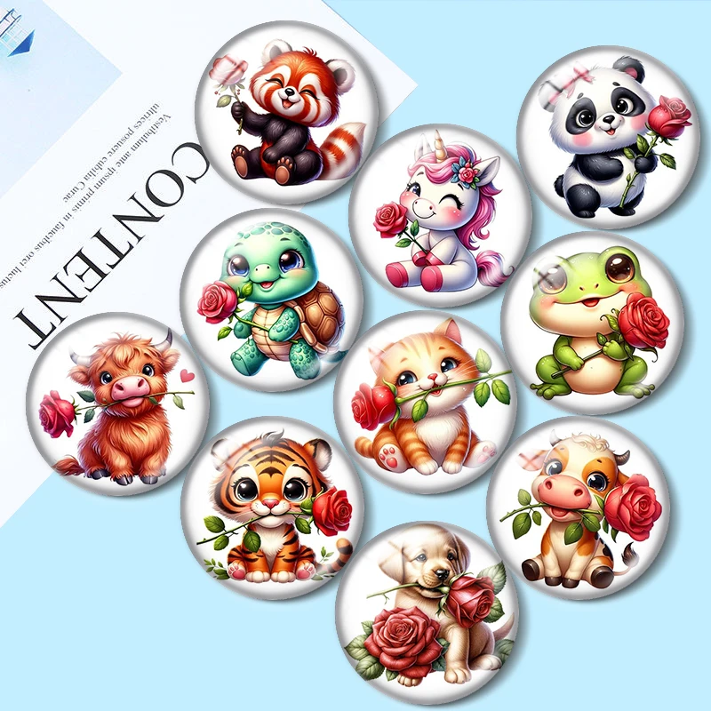 

Rose Flower Animals 12mm/18mm/20mm/25mm Round Photo glass cabochon demo flat back Making findings