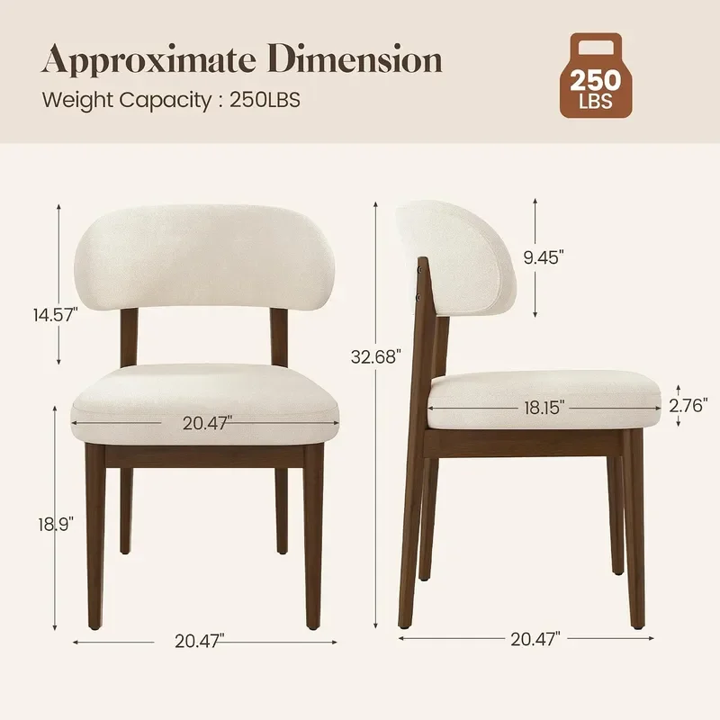 Wooden Dining Room Chairs Set of 6 Modern Upholstered Velvet Kitchen Chairs with Ergonomic Curved Back Farmhouse Dining Side
