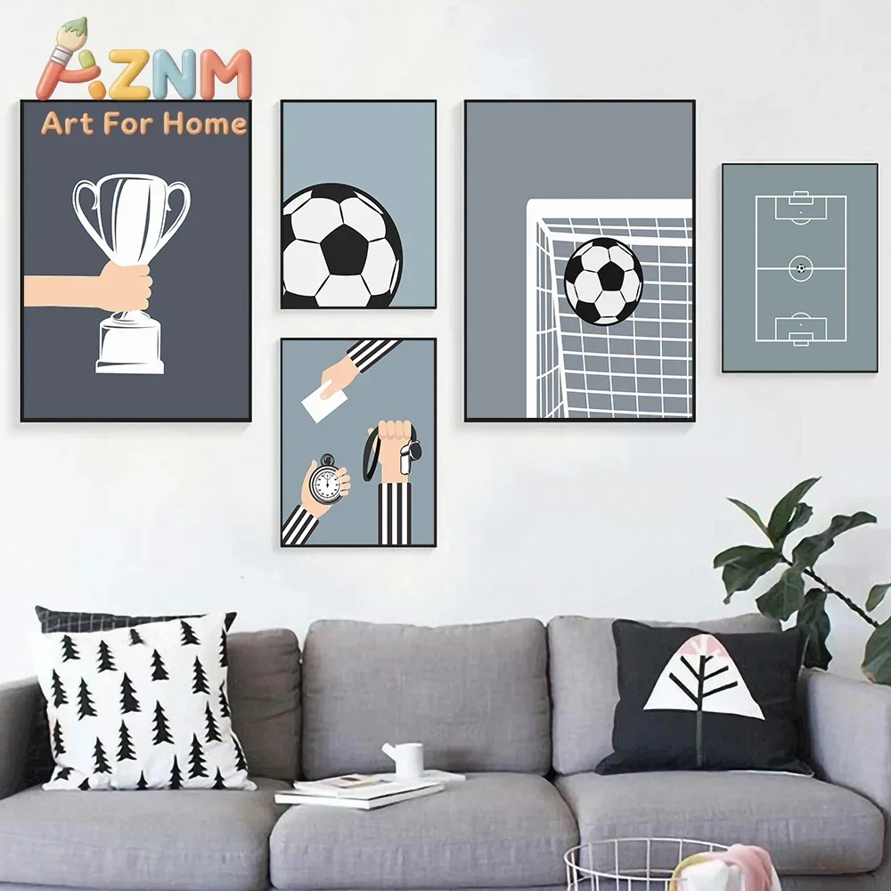 1pc Frameless Canvas Cartoon Creative Basketball Football Exercise Posters Prints Wall Art Picture Home Decor
