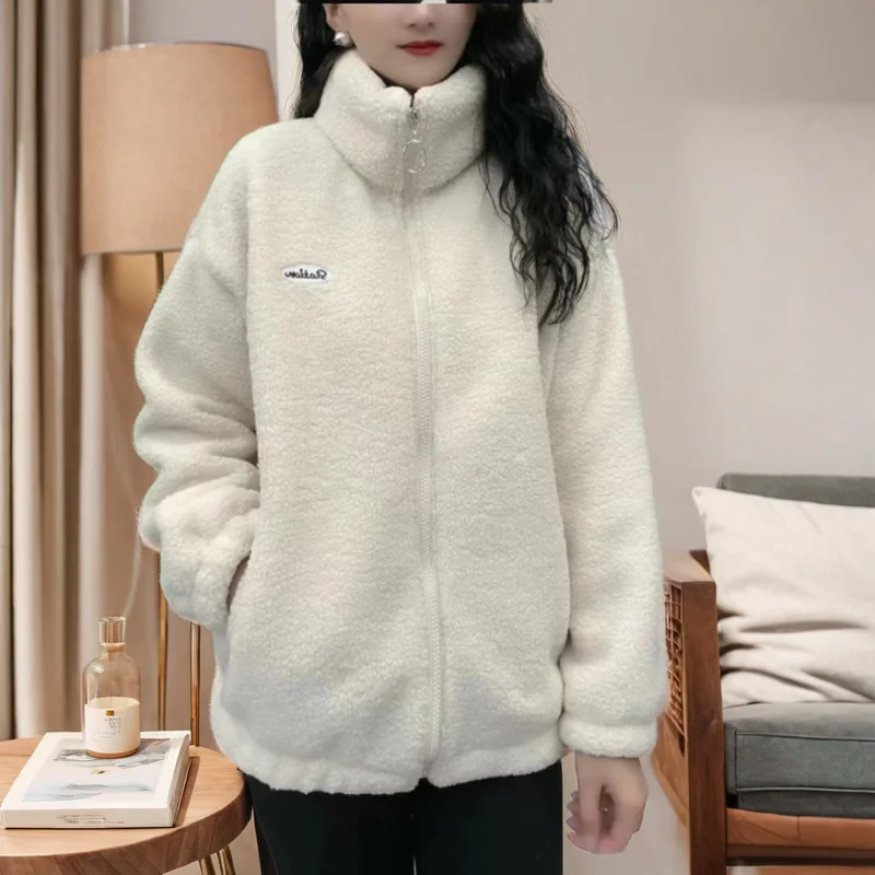 Women's Short Fleece Lined Thickened Woolen Coat Spring Autumn Winter Loose Fashionable Warm  Cotton Jacket Top