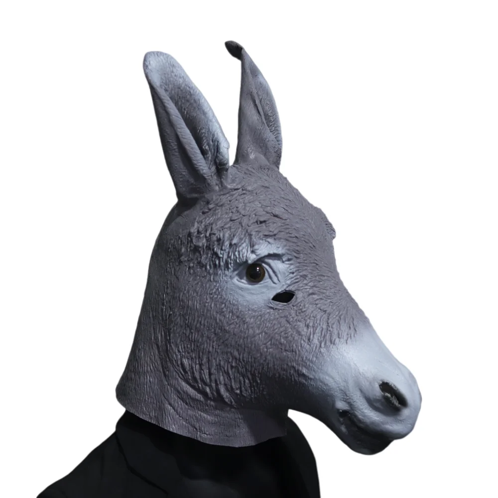 Realistische Eselmaske aus Latex, Tierkopfmaske für Halloween, Cosplay, Party, Kostümrequisiten, lustige Vollkopfmasken für Erwachsene – Detail 5