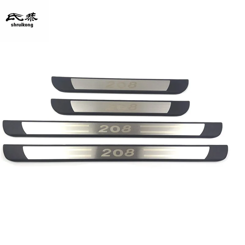 4PCS Suitable For 2012-2022 Peugeot 208 Plastic And Stainless Steel Car Outside Door Sill Pedal Scuff Plate Decoration Cover