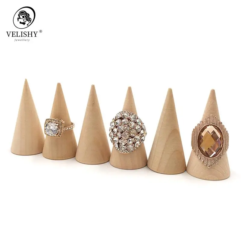 5Pcs/Set Wooden Cone Creative Ring Holder Ring Organizer Jewelry Display Holder Ring Display Tools Jewelry Storage Supplies