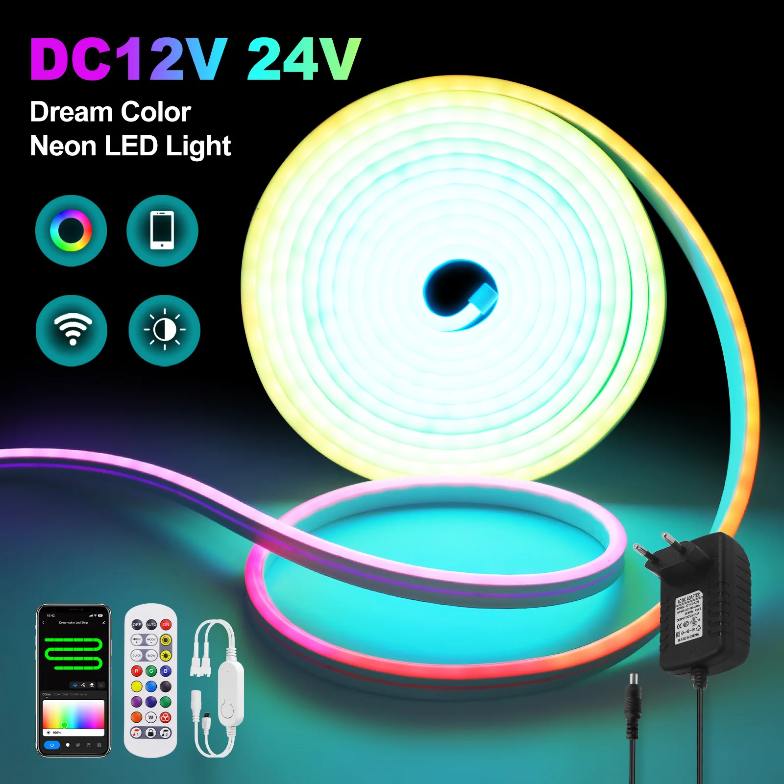 

12V/24V RGB Neon Light LED Strip WS2811 84LEDs/m Flex Silicone Neon Rope Light 6x12mm Waterproof Dreamcolor Chasing Strip Tape