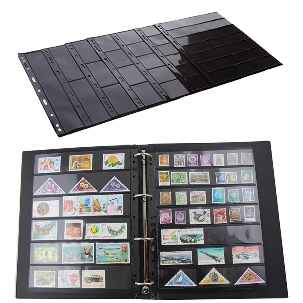 

9-Hole Double-Sided Black Background Stamp Album Banknote Storage Inner Page Coin File Collection Folder Loose Leaf 10pcs