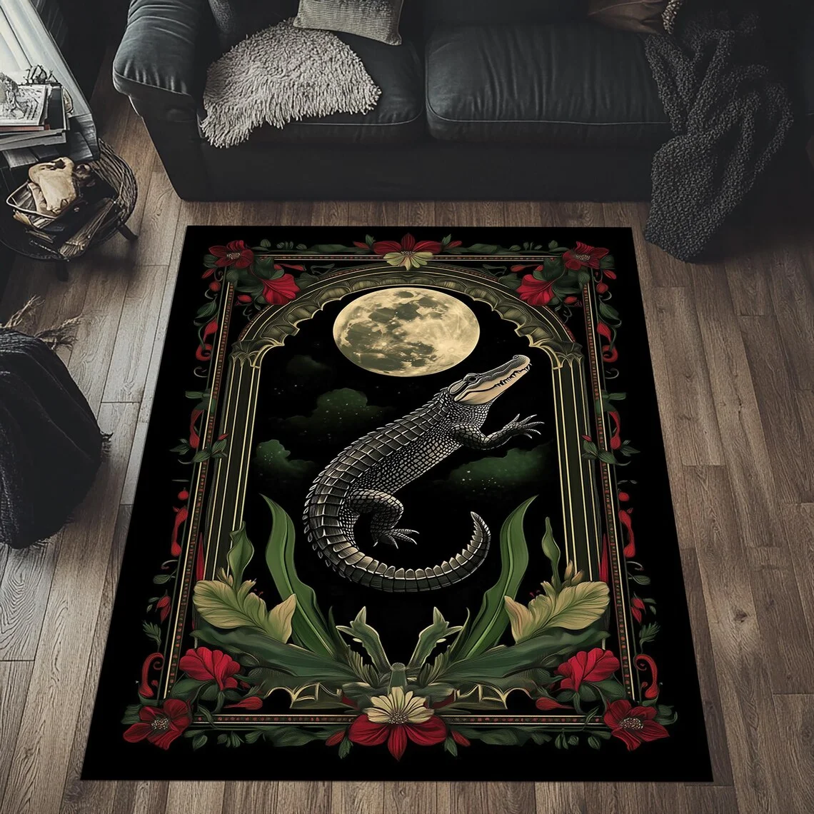 

Crocodile Area Rug, Mystical Crocodile Carpet, Crocodile mat, Wildlife Area Rug, Crocodile Rug, Full Moon and Crocodile Rug