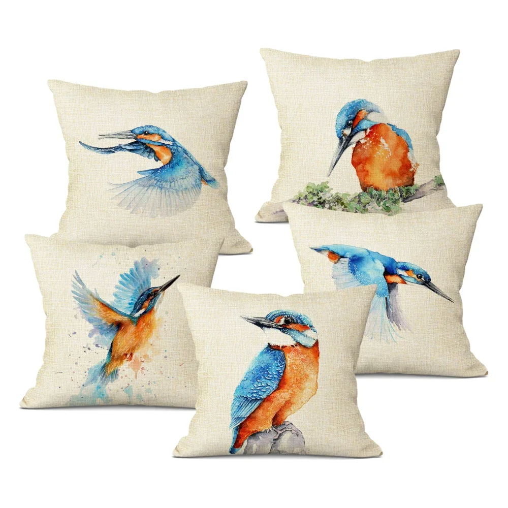 

Kingfisher Watercolor Cushion Cover Birds Office Waist Pillow Case Home Car Sofa Decoration Pillow Covers